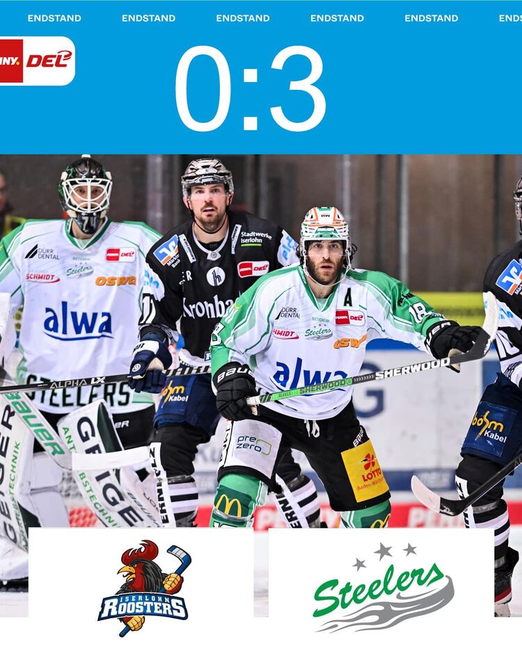 Wichtiger Sieg in Iserlohn - Steelers gewinnen mit 3:0 gegen die Roosters